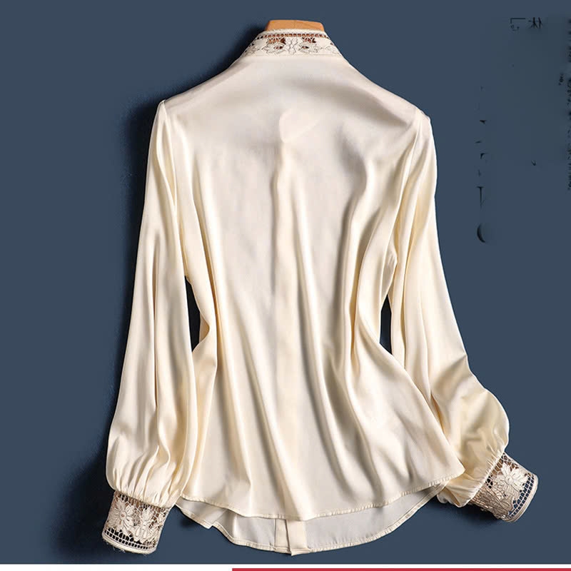 Áo sơ mi lụa thêu rỗng dài tay phong các Hàn Quốc D629240