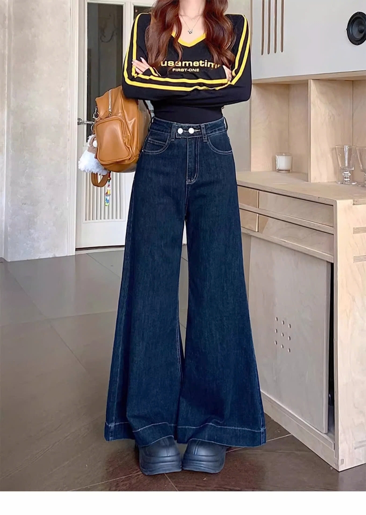 Quần Jean ống loe cạp cao đính 2 cúc phối túi trước phong cách Hàn Quốc QJ111240