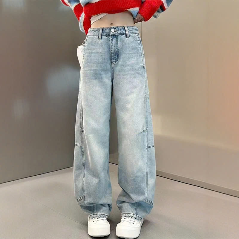 Quần jean cạp cao ống rộng dáng suông dài QJ140240