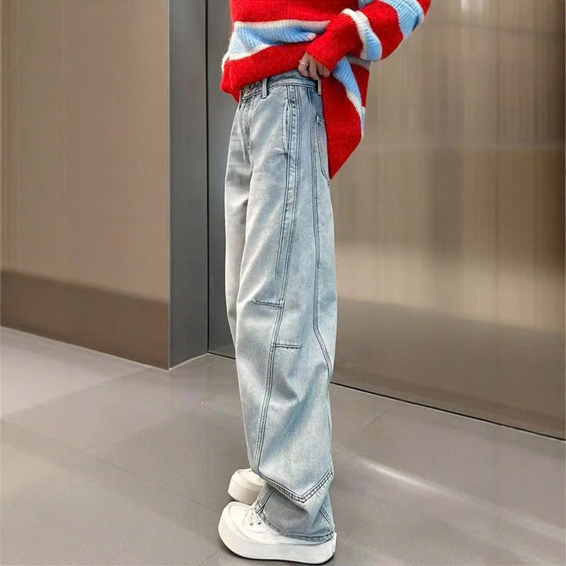 Quần jean cạp cao ống rộng dáng suông dài QJ140240