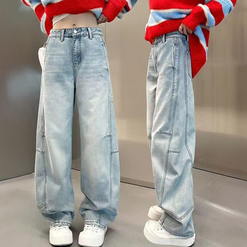 Quần jean cạp cao ống rộng dáng suông dài QJ140240