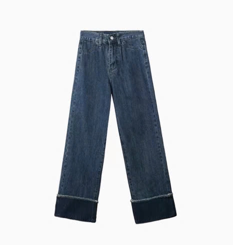 Quần jean cạp cao ống suông dáng dài họa tiết phối gấu QJ196240