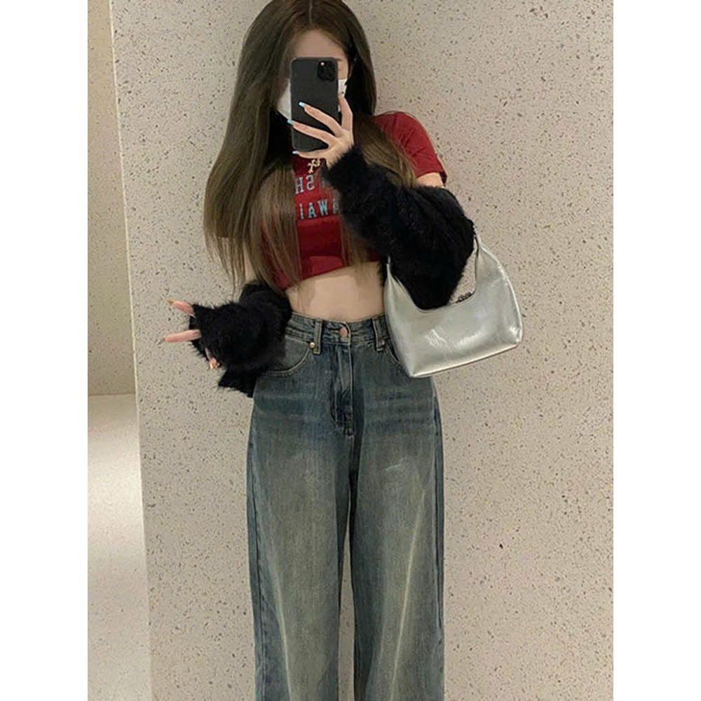 Quần jean cạp cao ống rộng dáng dài QJ228240