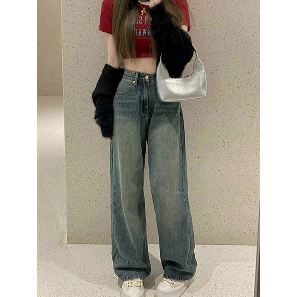 Quần jean cạp cao ống rộng dáng dài QJ228240