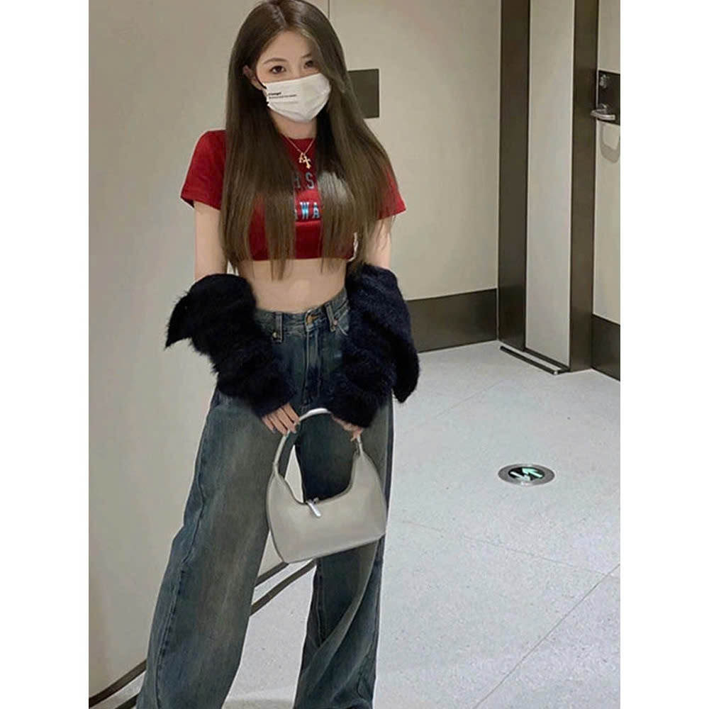 Quần jean cạp cao ống rộng dáng dài QJ228240