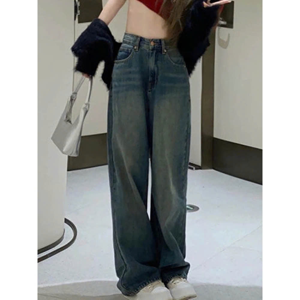 Quần jean cạp cao ống rộng dáng dài QJ228240