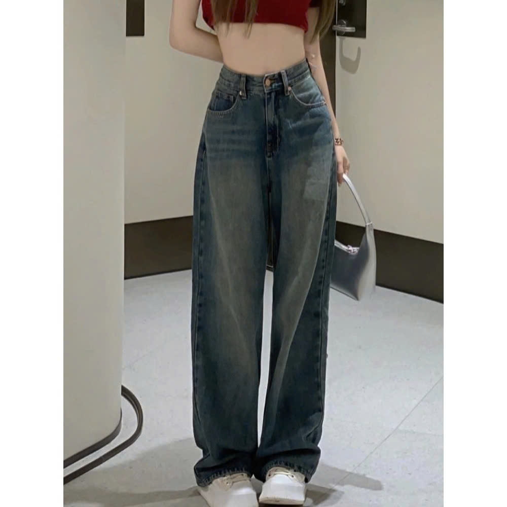 Quần jean cạp cao ống rộng dáng dài QJ228240