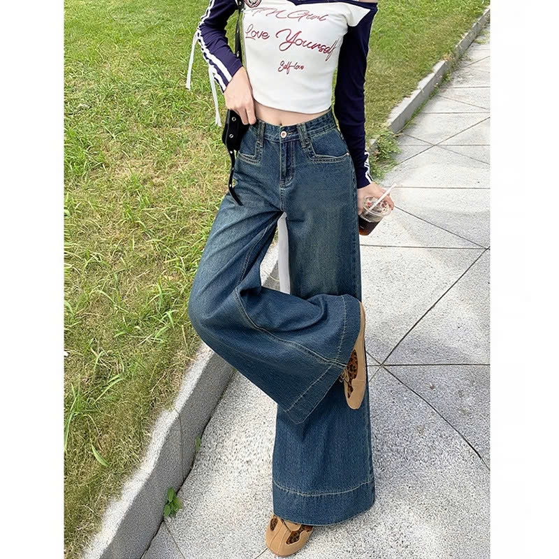 Quần jeans ống rộng cá tính dạo phố quần jeans ống rộng cạp cao Quảng Châu QJ080250