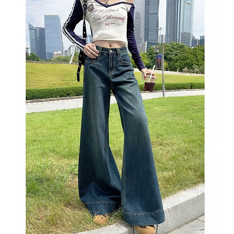 Quần jeans ống rộng cá tính dạo phố quần jeans ống rộng cạp cao Quảng Châu QJ080250