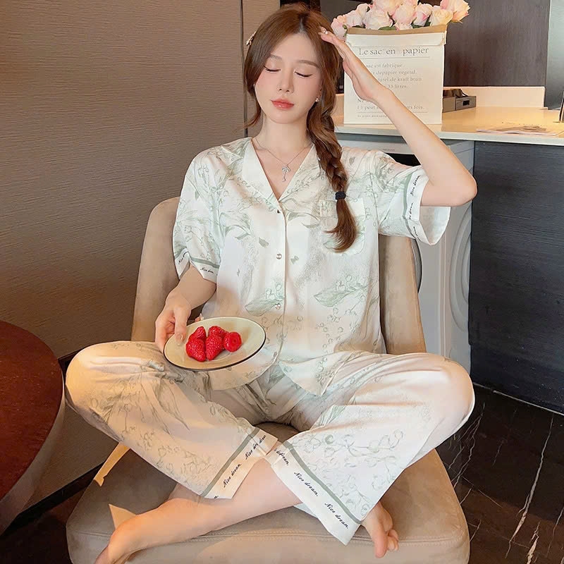 Bộ đồ ngủ lụa mỏng, chất liệu cao cấp jacquard, màu tinh khiết, sang trọng DN135250