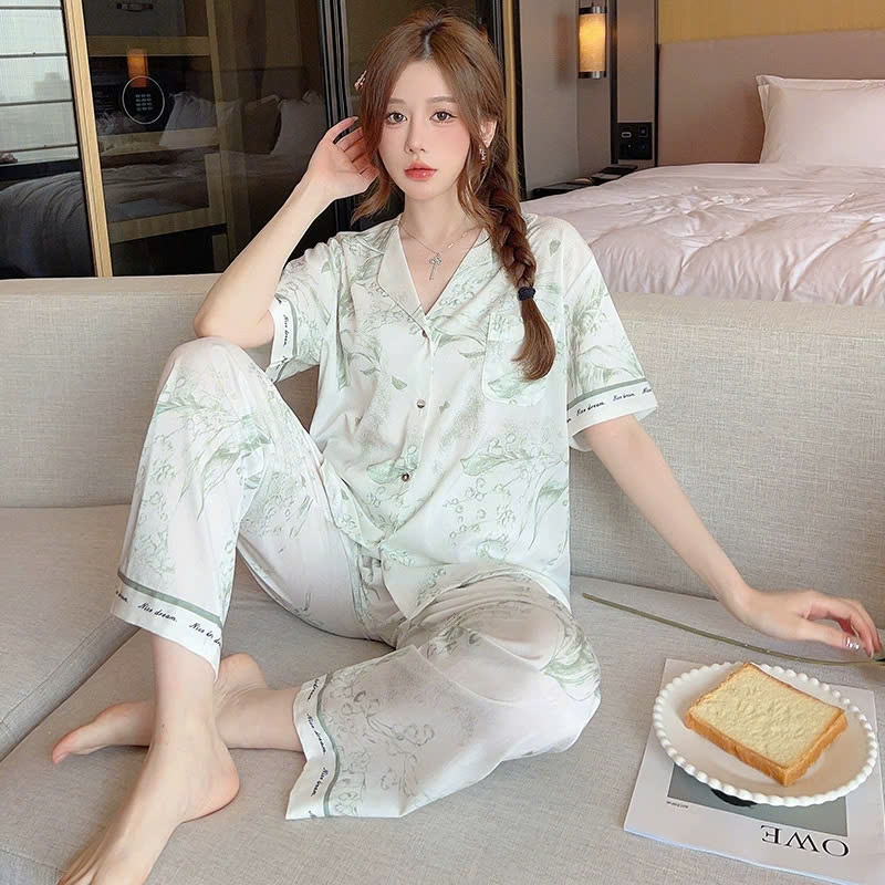 Bộ đồ ngủ lụa mỏng, chất liệu cao cấp jacquard, màu tinh khiết, sang trọng DN135250