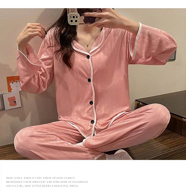 🌸 Bộ đồ ngủ nữ dài tay xuân thu  – vải jacquard sang nhẹ, mặc nhà thoáng mát, thời trang và hợp mốt  DN172250