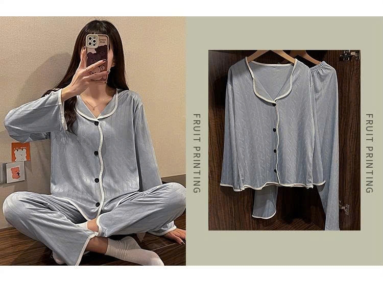 🌸 Bộ đồ ngủ nữ dài tay xuân thu  – vải jacquard sang nhẹ, mặc nhà thoáng mát, thời trang và hợp mốt  DN172250