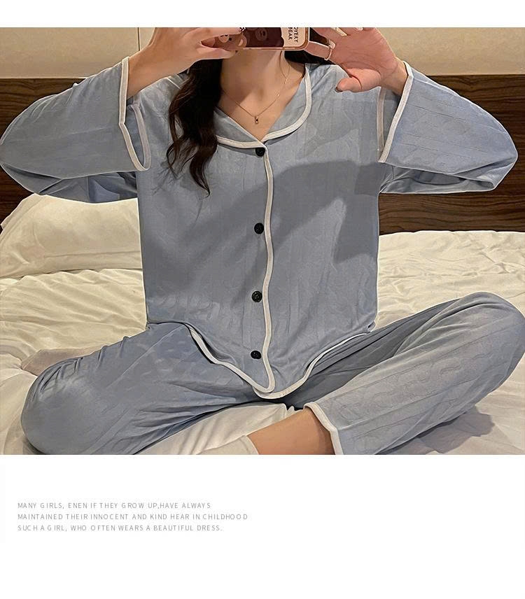 🌸 Bộ đồ ngủ nữ dài tay xuân thu  – vải jacquard sang nhẹ, mặc nhà thoáng mát, thời trang và hợp mốt  DN172250