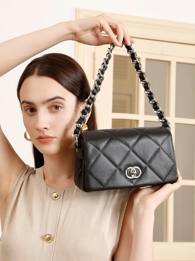 Túi xách nữ da thật kiểu Chanel họa tiết kim cương – Thiết kế mới 2025 TX221250