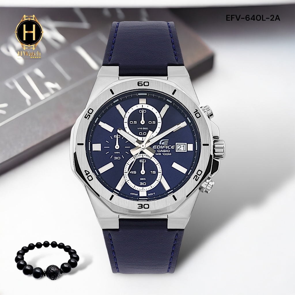 Đồng Hồ Nam Casio Edifice Pin EFV-640L-2AUDF Dây Da Mặt Xanh