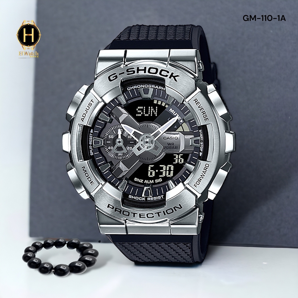 Đồng Hồ Nam Casio G-Shock GM-110-1ADR Dây Nhựa Vỏ Xám Mặt Đen