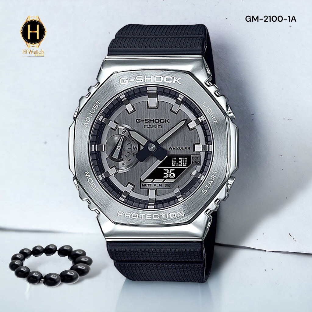 Đồng Hồ Nam Casio G-Shock GM-2100-1ADR Dây Nhựa Vỏ Xám Mặt Đen