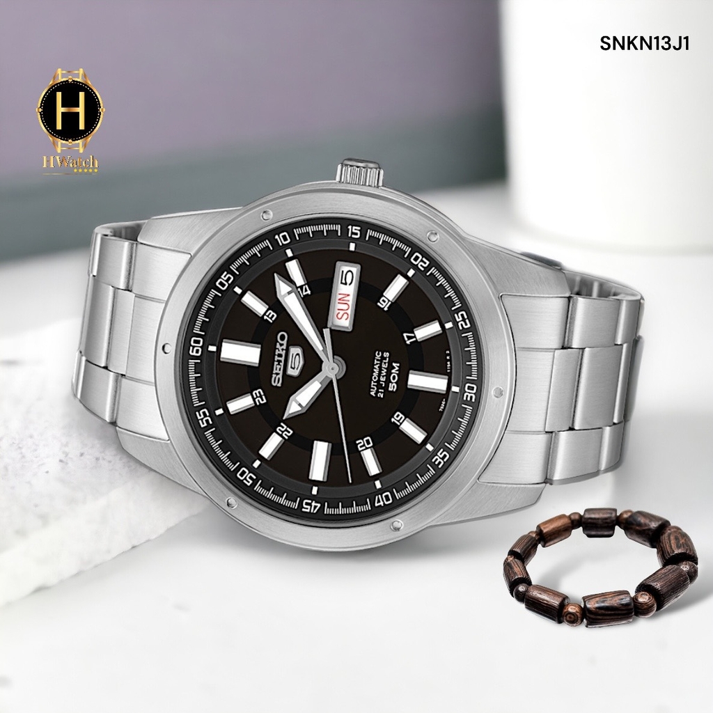 Đồng Hồ Nam Seiko Automatic SNKN13J1 Dây Thép Vỏ Trắng Mặt Đen