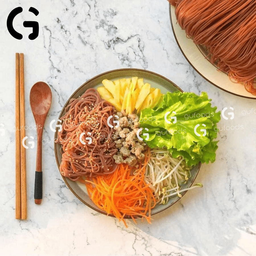 Bún gạo lứt huyết rồng ăn kiêng GUfoods (500g) - Dai ngon, Kết hợp đa dạng món, Healthy, Eat clean, Thực dưỡng, Thuần chay