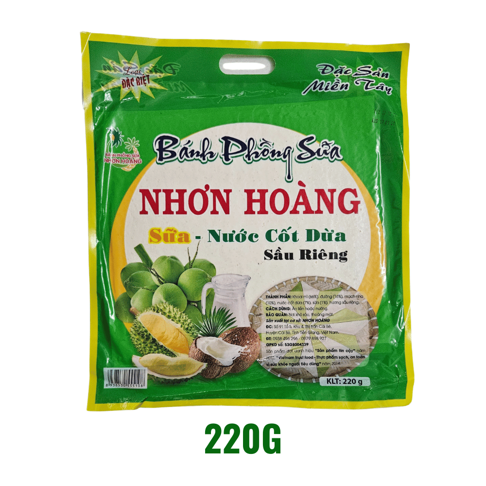 Bánh phồng sữa ăn liền Nhơn Hoàng nước cốt dừa sầu riêng đặc sản Tiền Giang