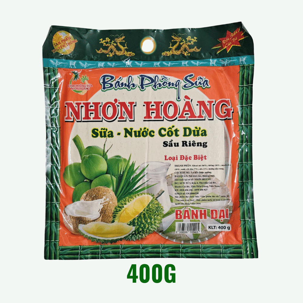 Bánh phồng sữa ăn liền Nhơn Hoàng nước cốt dừa sầu riêng đặc sản Tiền Giang