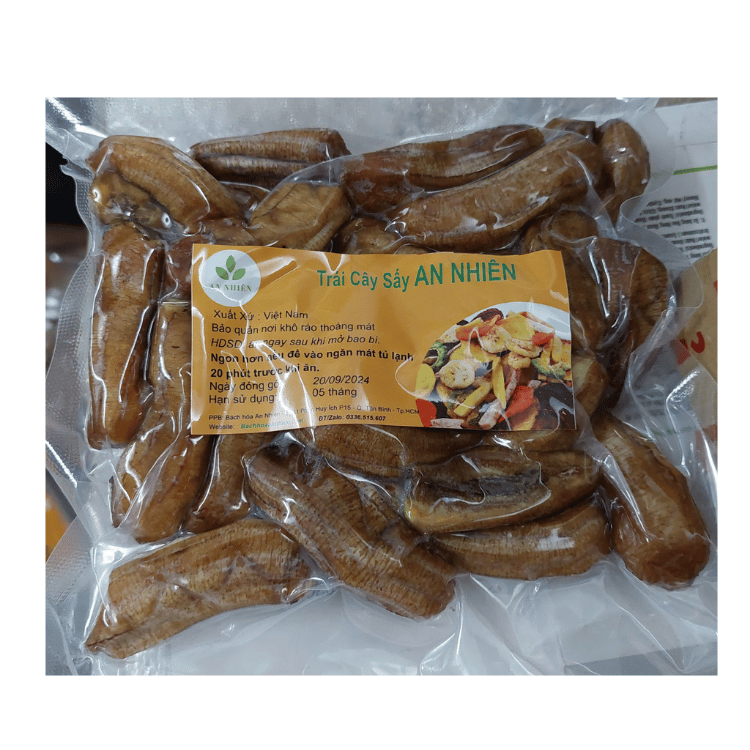 Chuối xiêm sấy dẻo nguyên trái không đường hút chân không An Nhiên gói 500g