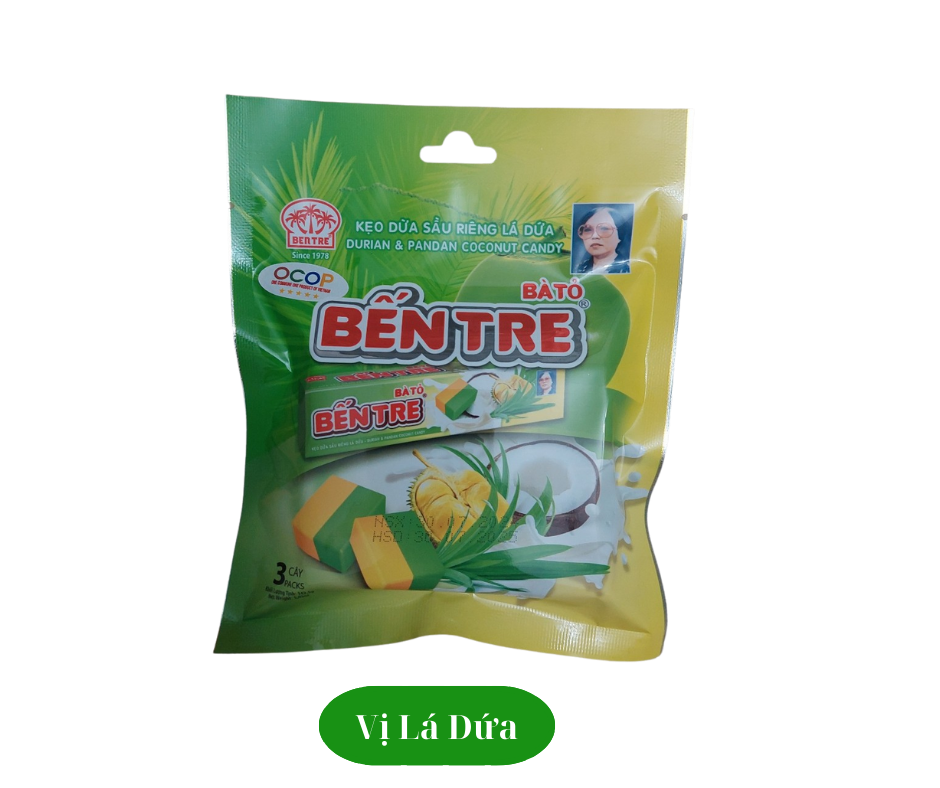 Kẹo dừa Bến Tre Bà Hai Tỏ túi 142g (3 thanh x 10 viên)