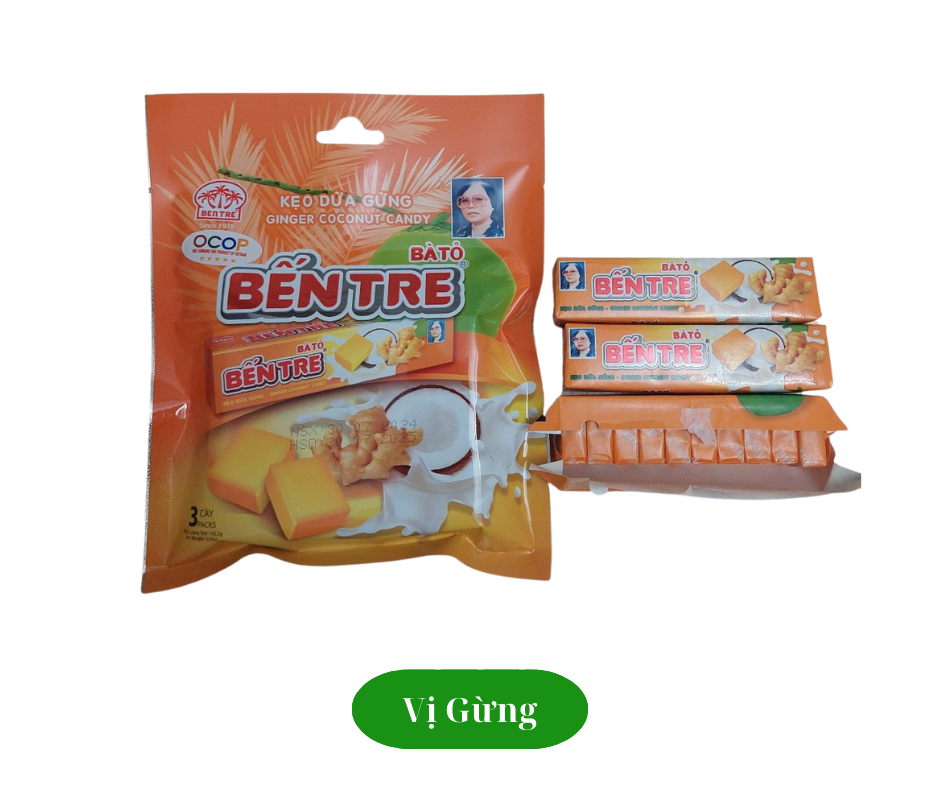 Kẹo dừa Bến Tre Bà Hai Tỏ túi 142g (3 thanh x 10 viên)