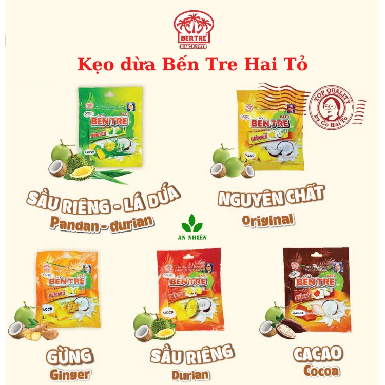 Kẹo dừa Bến Tre Bà Hai Tỏ túi 142g (3 thanh x 10 viên)
