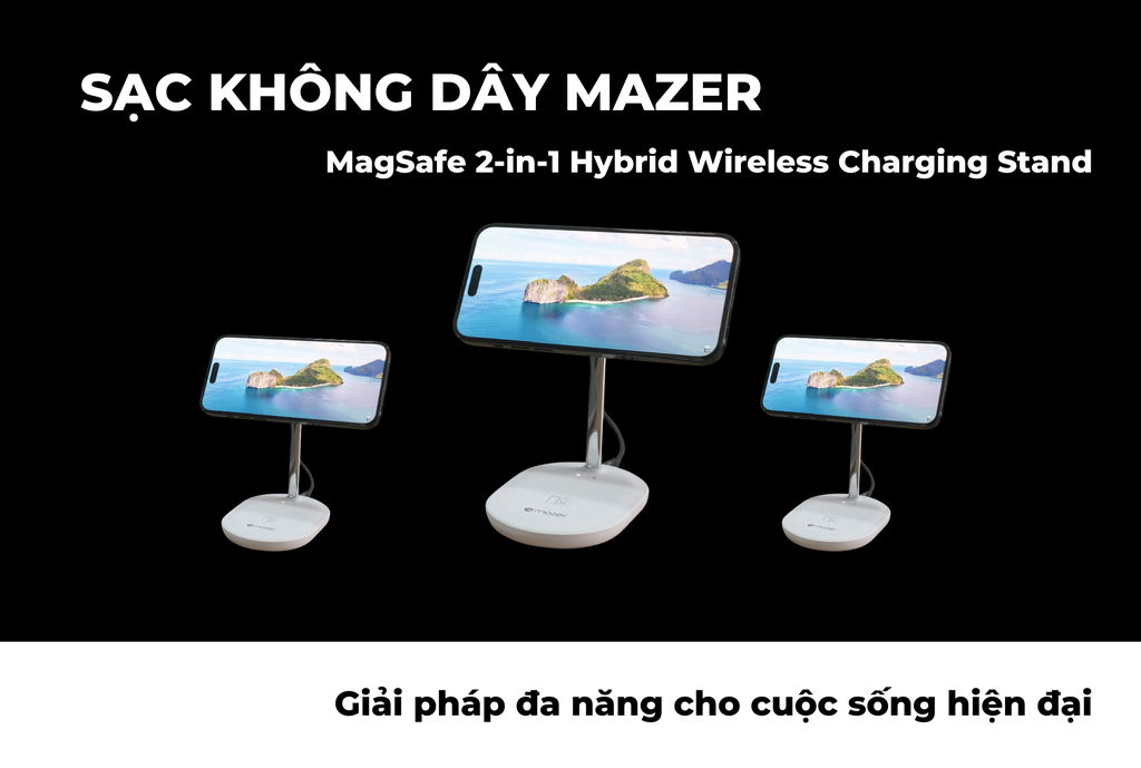 Sạc Không Dây Mazer MagSafe 2-in-1 Hybrid Wireless Charging Stand – Giải pháp đa năng cho cuộc sống hiện đại.