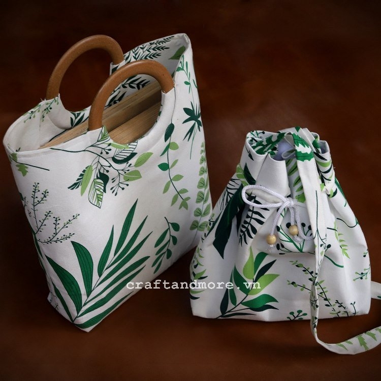 Túi vải canvas quai gỗ thời trang