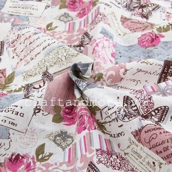 Vải hoa đẹp Hồng & Bướm