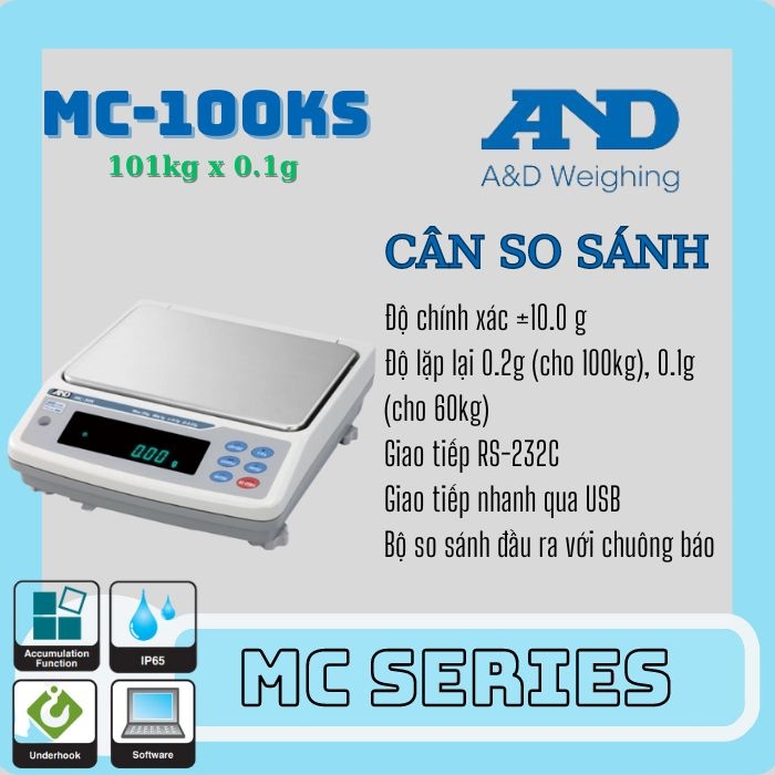 Cân điện tử - Cân so sánh AND MC-100KS (101kg/0.1g)- Nhật Bản