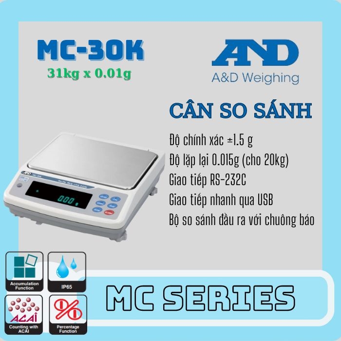 Cân điện tử - Cân so sánh AND MC-30k (31kg/0.01g)- Nhật Bản