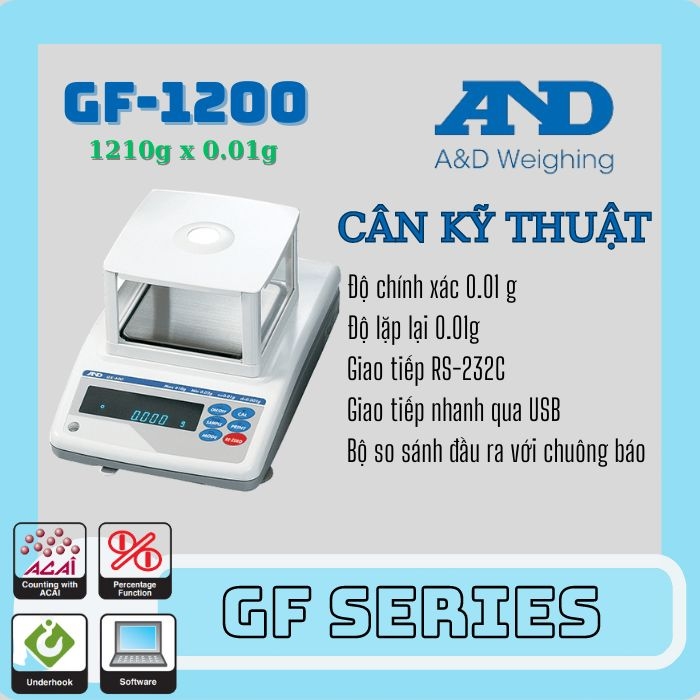 Cân điện tử - Cân kỹ thuật AND GF-1200 (1210g/0.01g)- Nhật Bản