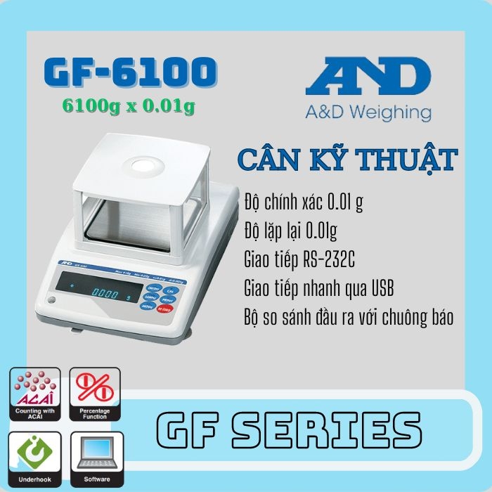 Cân điện tử - Cân kỹ thuật AND GX-6100 (6100g/0.01g)- Nhật Bản