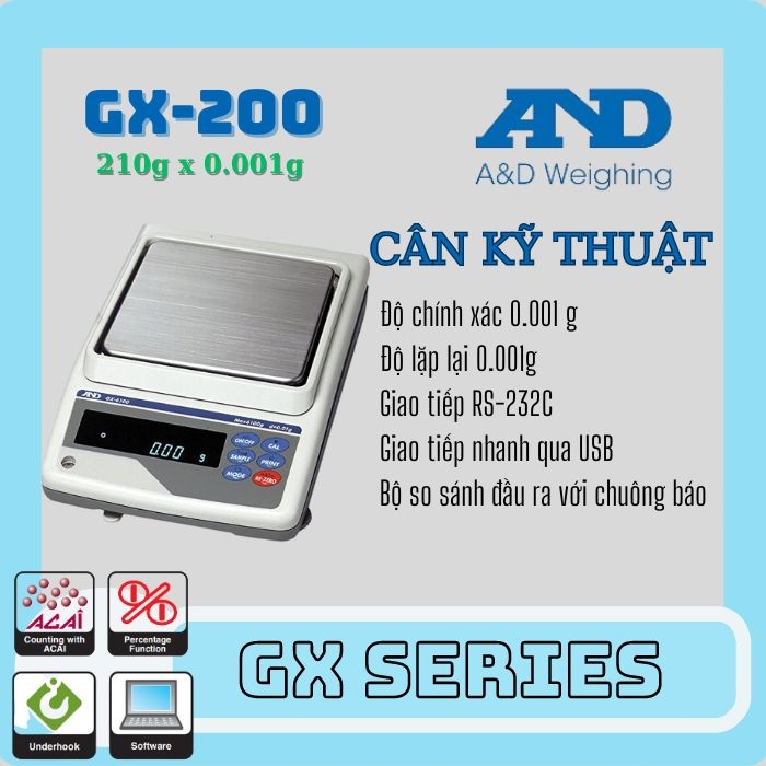 Cân điện tử - Cân kỹ thuật AND GX-200 (210g/0.001g)- Nhật Bản