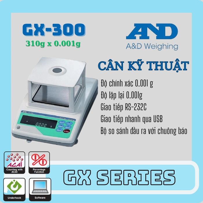 Cân điện tử - Cân kỹ thuật AND GX-300 (310g/0.001g)- Nhật Bản