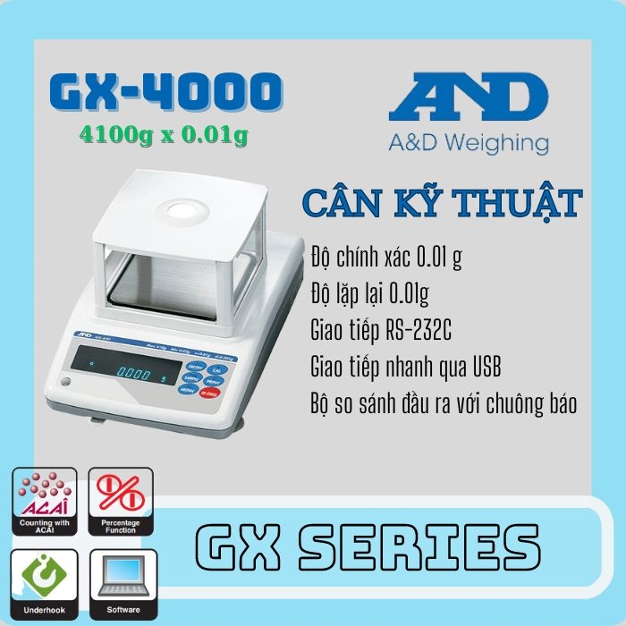 Cân điện tử - Cân kỹ thuật AND GX-4000 (4100g/0.01g)- Nhật Bản