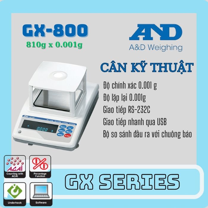 Cân điện tử - Cân kỹ thuật AND GX-800 (810g/0.001g)- Nhật Bản