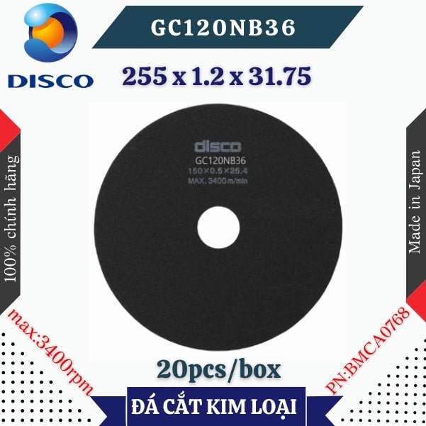 Đĩa cắt kim loại Disco GC120NB36 size 255 x 1.2 x 31.75 (mm)