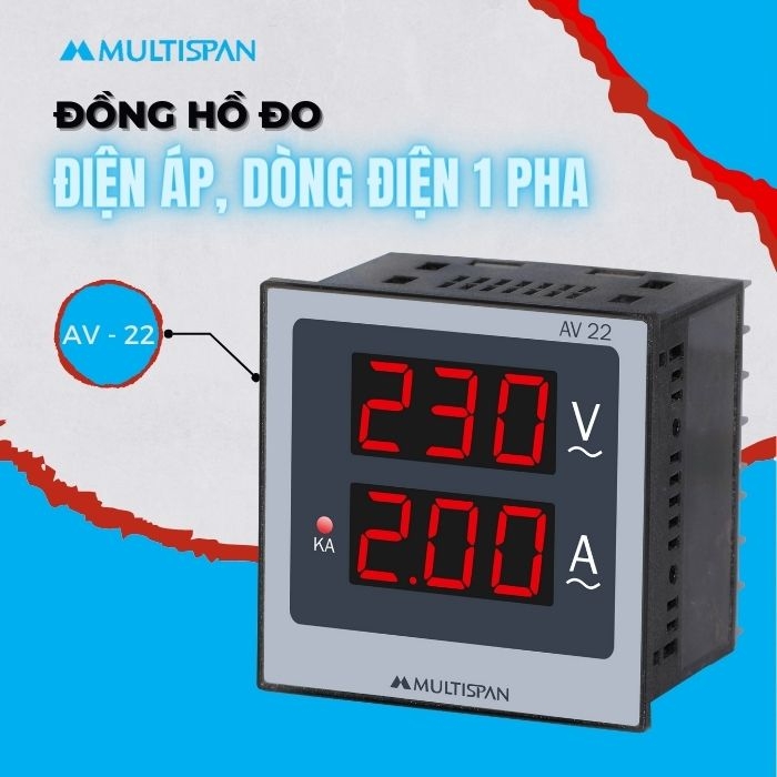 Đồng hồ đo điện áp, dòng điện 1 pha AV-22 Multispan