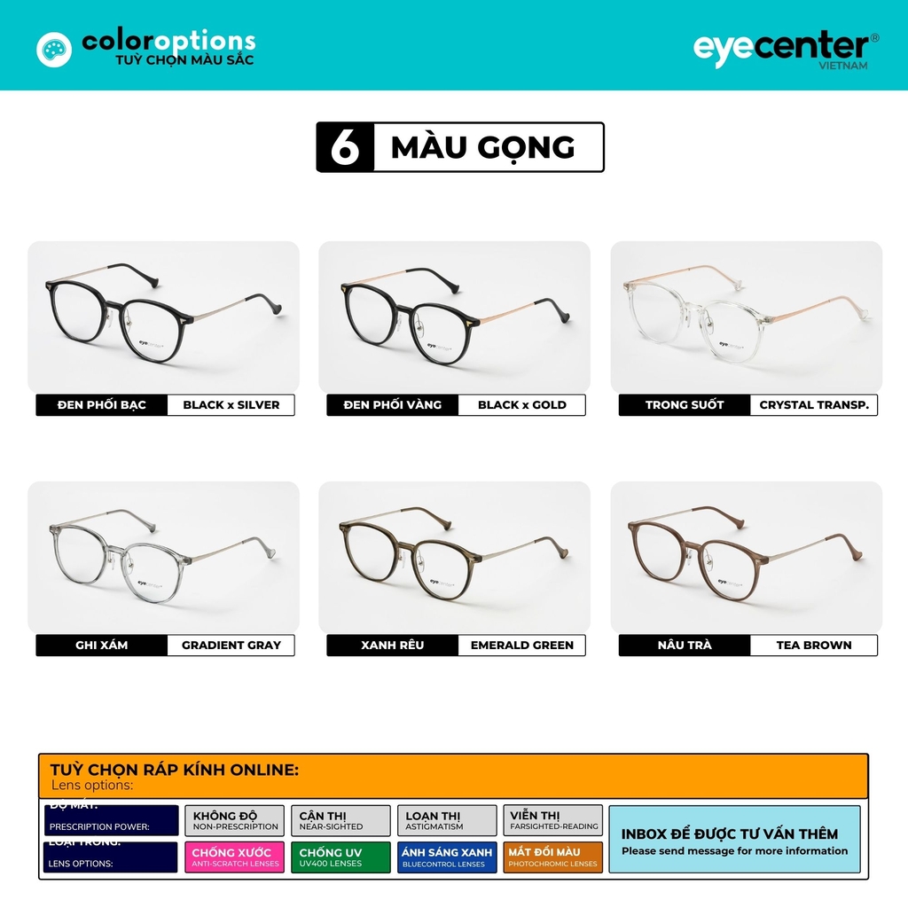 [C10][72598 -30173- 01247] Gọng kính cận nam nữ chính hãng EYECENTER EC 72598