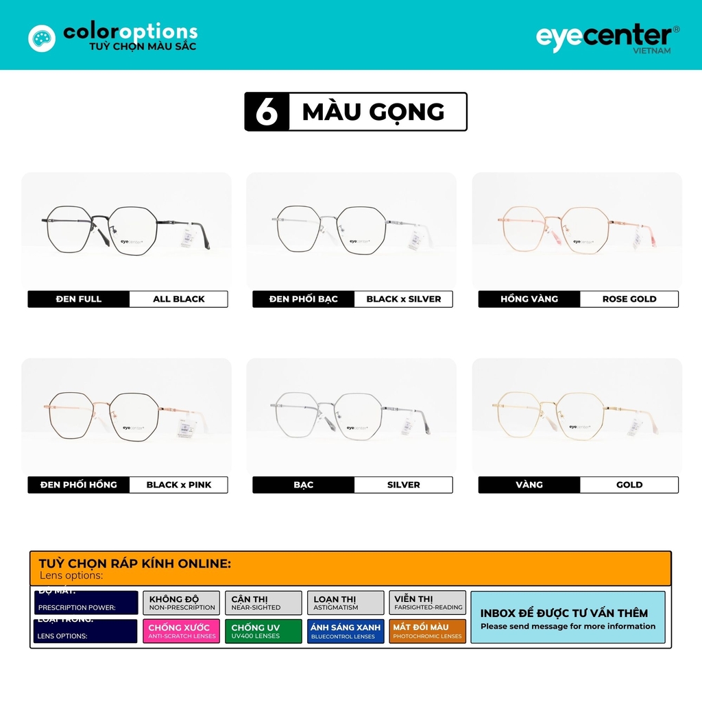 [C06] [29165 - 2299] Gọng kính cận nữ chính hãng EYECENTER kim loại chống gỉ nhiều màu EC 29165 by Eye Center Vietnam