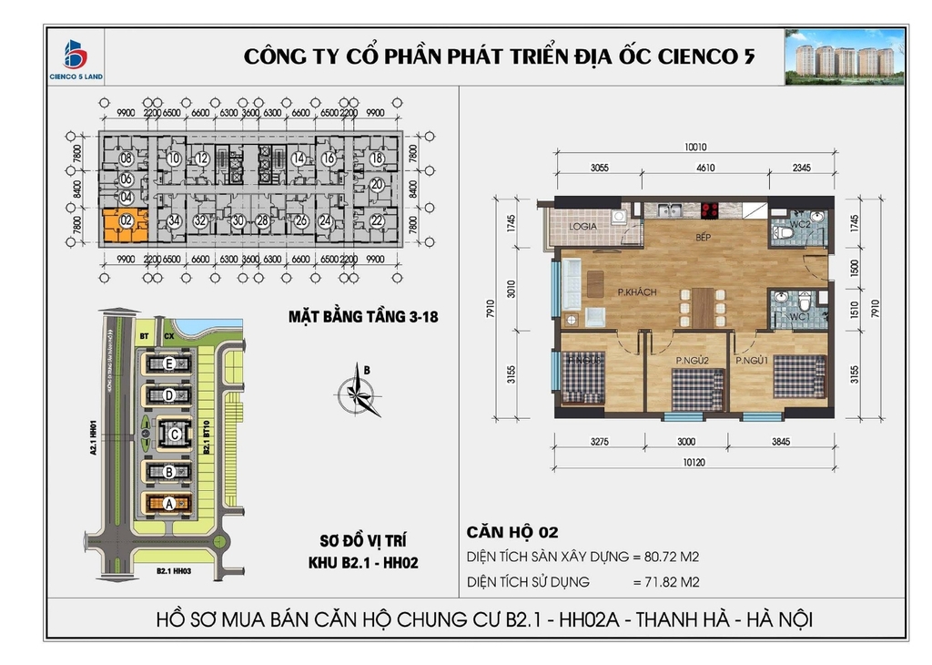  Mặt bằng căn hộ 02 chung cư Thanh Hà HH02A, HH02B, 5 tòa mới, B2.1 KĐT Thanh Hà