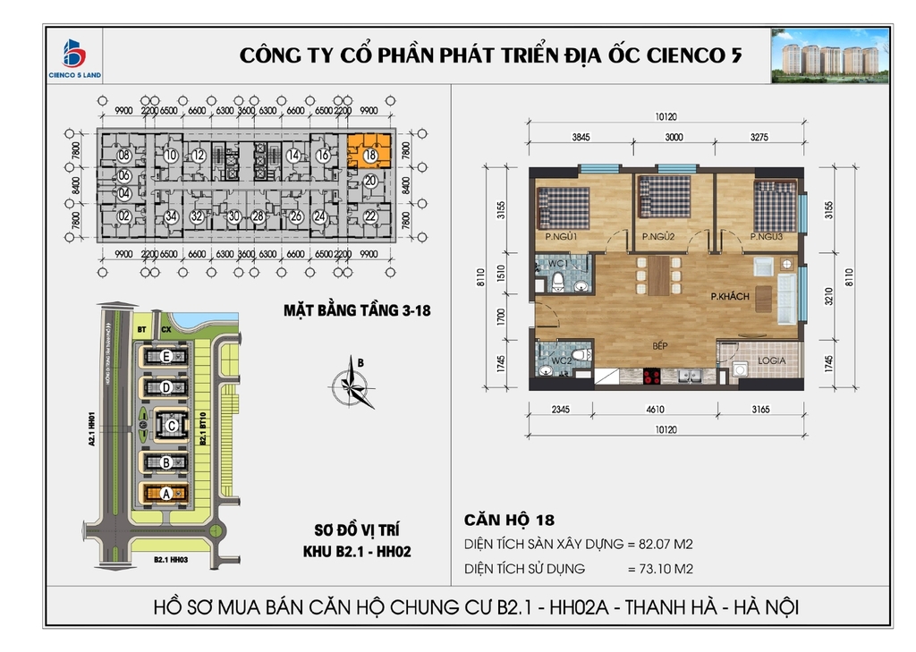  Mặt bằng căn hộ 18 chung cư Thanh Hà HH02A, HH02B, 5 tòa mới, B2.1 KĐT Thanh Hà