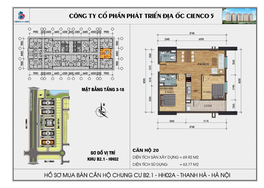  Mặt bằng căn hộ 20 chung cư Thanh Hà HH02A, HH02B, 5 tòa mới, B2.1 KĐT Thanh Hà