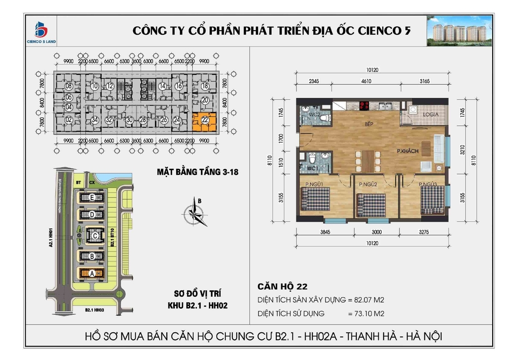  Mặt bằng căn hộ 22 chung cư Thanh Hà HH02A, HH02B, 5 tòa mới, B2.1 KĐT Thanh Hà