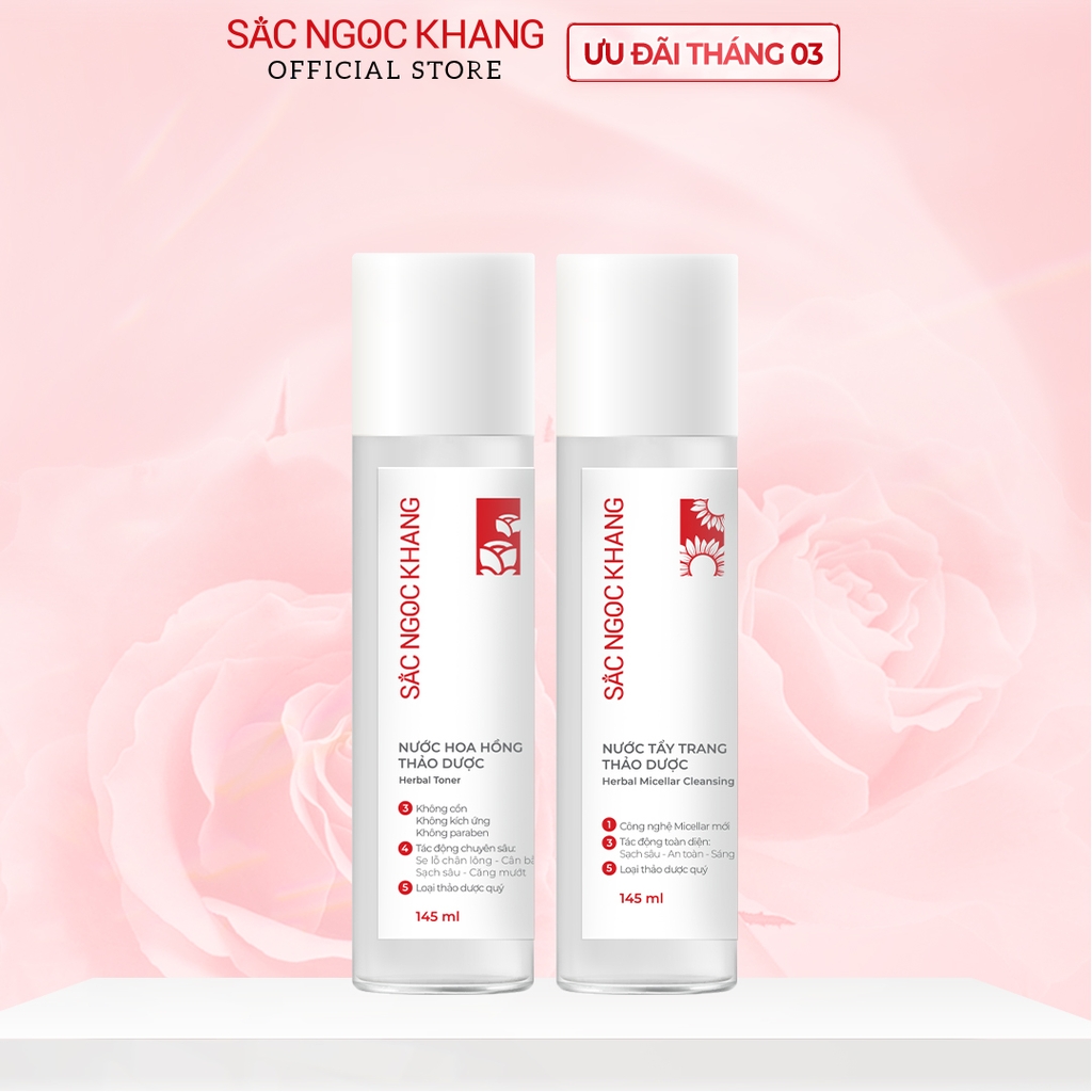 Combo Nước hoa hồng Thảo dược 145ml + Nước tẩy trang Thảo dược 145ml